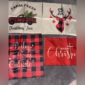 Festive Christmas Pillow Covers Set 4 total. (3) 18x18 & (1) 12x20